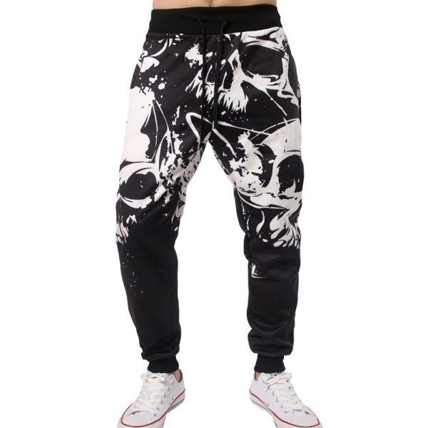 Skull Print Drawstring Elastic Waist Jogger Pants