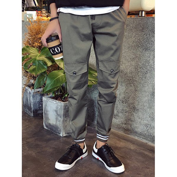 Lace-Up Pocket Design Beam Feet Jogger Pants For Men