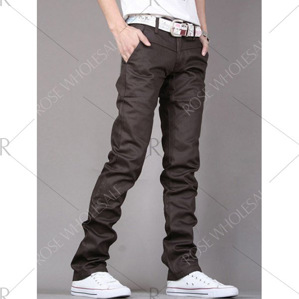 Zipper Fly PU-Leather Edging Straight Leg Pants