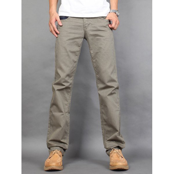 0 Zipper Fly Vertical Striped Straight Leg Pants