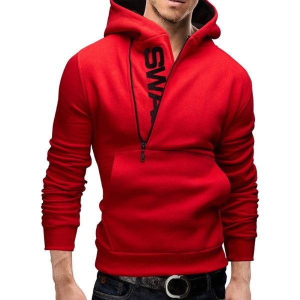 Long Sleeve Pocket Front Side Half-Zip Up Hoodie
