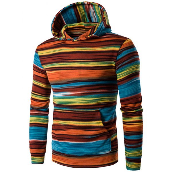 Hooded Colorful Stripe Print Long Sleeve Hoodie