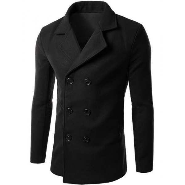 Double Breasted Lapel Collar Wool Blend Coat
