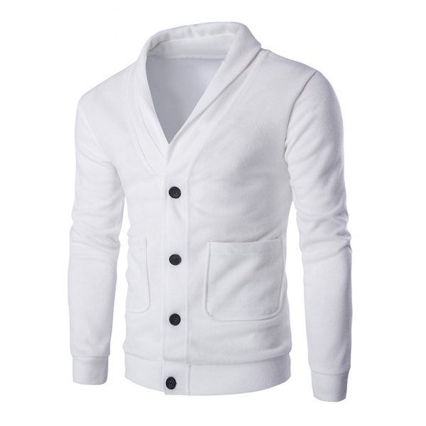 Button Up Shawl Collar Long Sleeve Cardigan