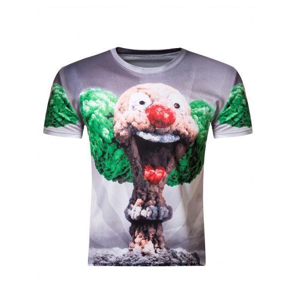 3D Round Neck Clown Mushroom Cloud Print Short Sleeve Men's T-Shirt