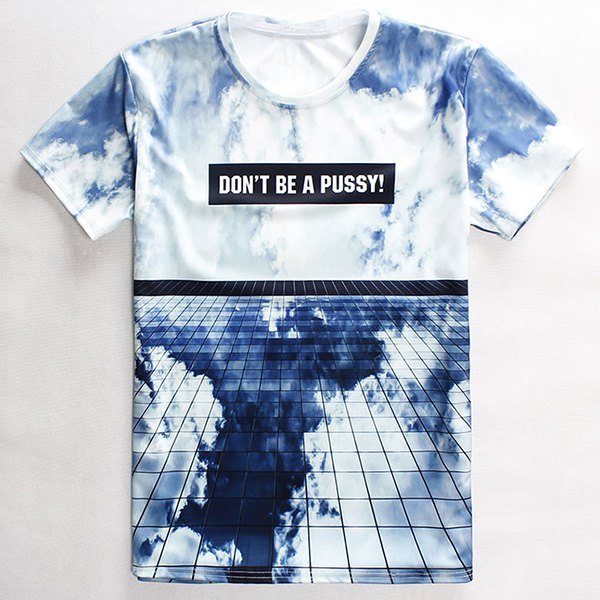 3D Sky Print Round Neck Short Sleeves T-Shirt For Men