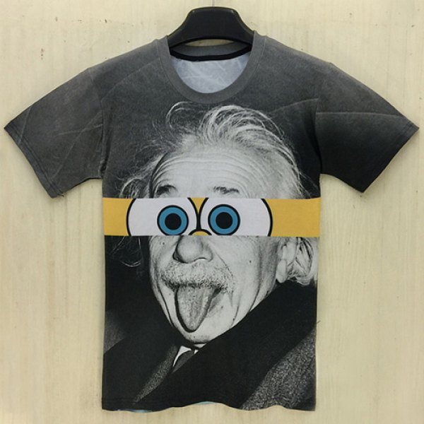 Round Neck 3D Cartoon Splicing Formula Print Slimming Short Sleeve Men's T-Shirt