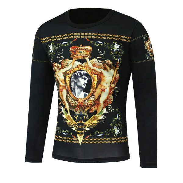 1 Round Neck Long Sleeve Chain Figure 3D Print T-Shirt