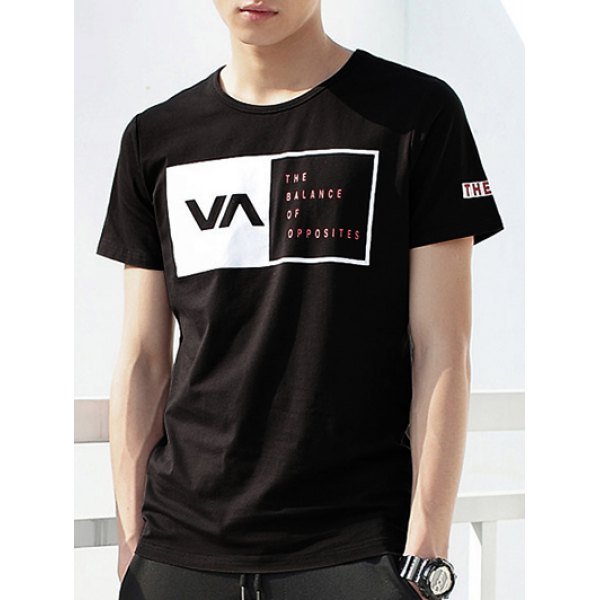 Fashion Letter Print Round Neck Short Sleeve T-Shirt For Men