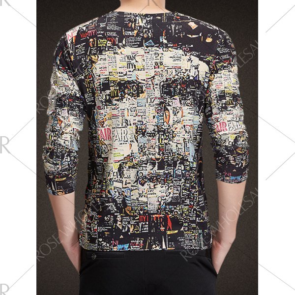 V-Neck Long Sleeve 3D Face Print T-Shirt