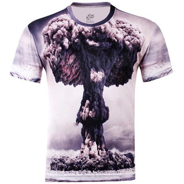 Stylish Slimming Round Neck 3D Mushroom Cloud Pattern Short Sleeve Cotton Blend T-Shirt For Men