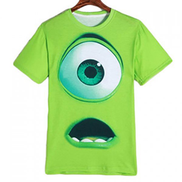 Cartoon Eyes Mouth Print Round Neck Short Sleeves 3D T-Shirt For Men