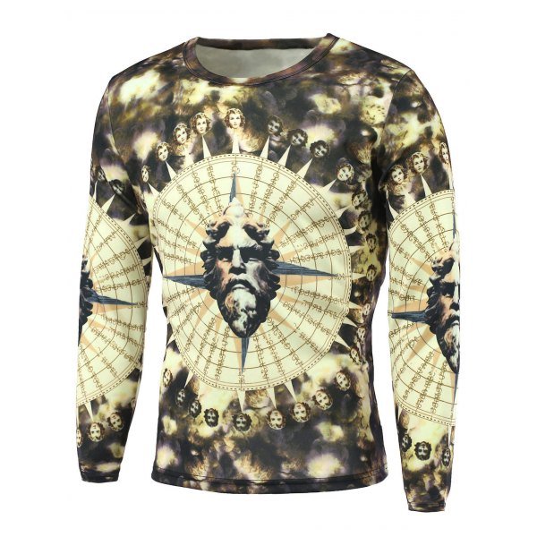 Round Neck Long Sleeve 3D Figure Print T-Shirt