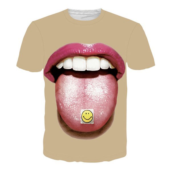 Round Neck 3D Tongue Print Short Sleeves T-Shirt For Men