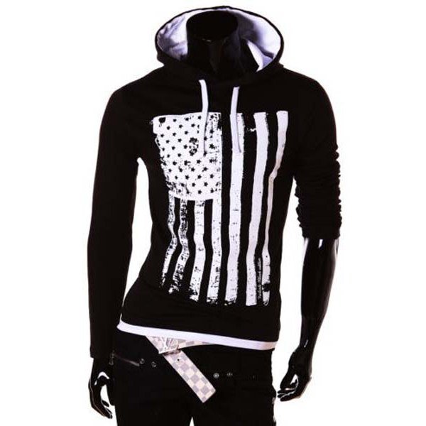 Slimming Hooded Trendy American Flag Print Long Sleeve Polyester Men's T-Shirt