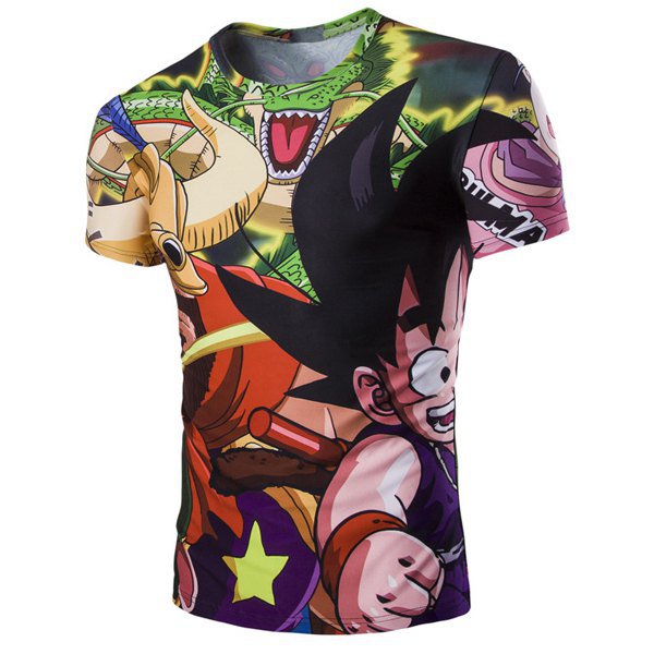 0 3D Japanese Cartoon Figure Printed Round Neck Short Sleeve T-Shirt For Men