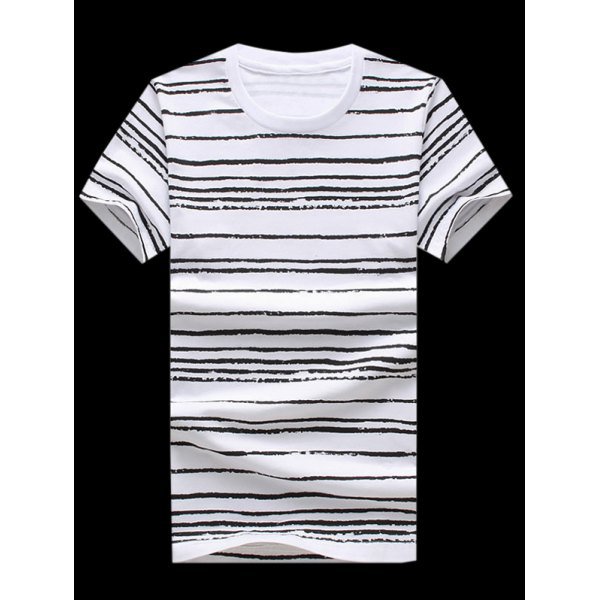 Plus Size Round Neck Striped Printed Short Sleeve T-Shirt For Men