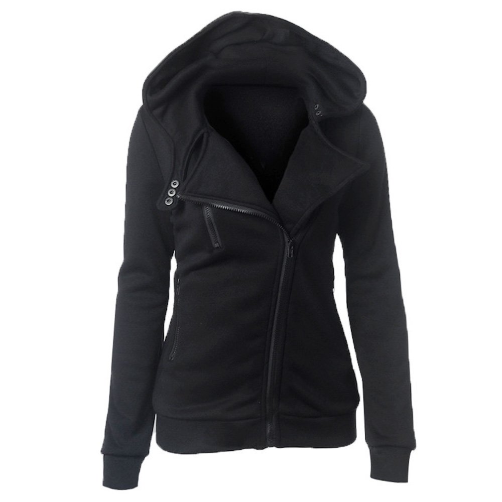 Collar Zipper Button Design Women Hoodie