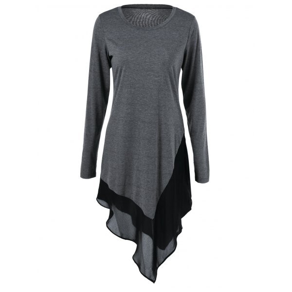 Trim Asymmetrical Long Blouse