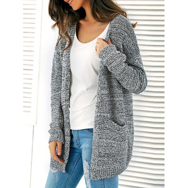 Knitted Open Front Cardigan With Pockets