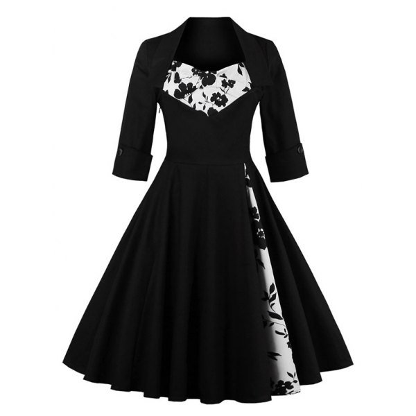 Floral Print Paneled Swing Dress
