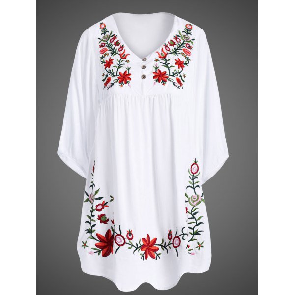 1/2 Sleeve Embroidered Plus Size Women Dress
