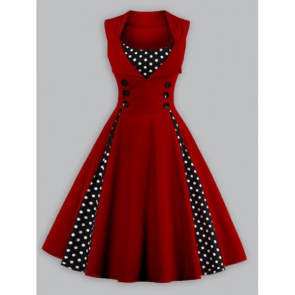 Vintage Polka Dot Panel Swing Dress