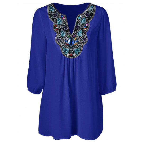 Embroidered Rhinestone Embellished Blouse