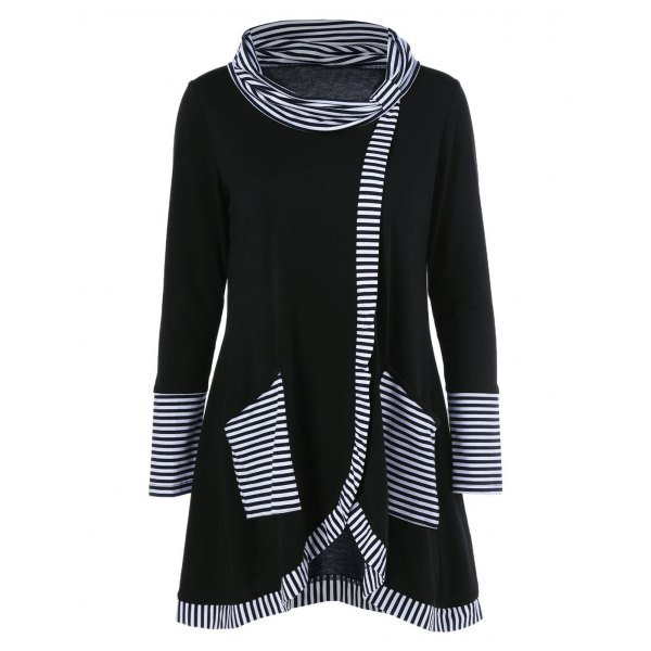 Plus Size Striped Trim Overlap T-Shirt