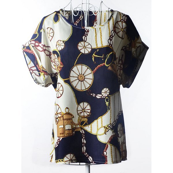 Plus Size Scoop Neck Wheel Pattern Dress