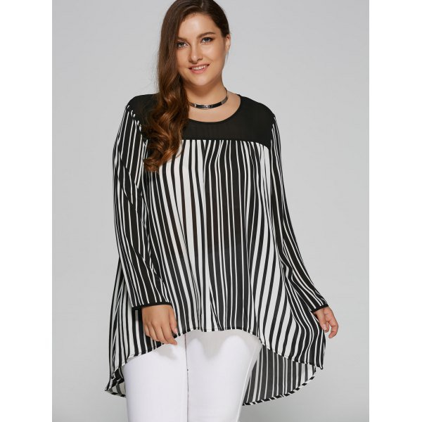 Size High Low Hem Striped Blouse