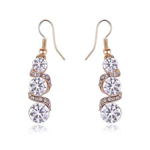 Pair of Elegant Spiral Tiered Rhinestone Dangle Earrings