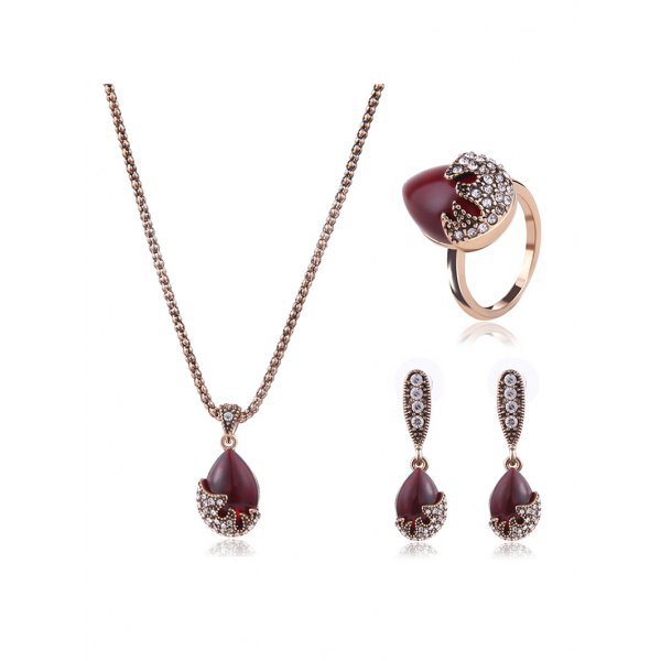 Faux Ruby Rhinestone Wedding Jewelry Set