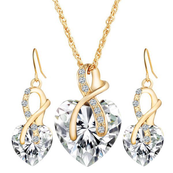 Faux Crystal Rhinestone Heart Wedding Jewelry Set