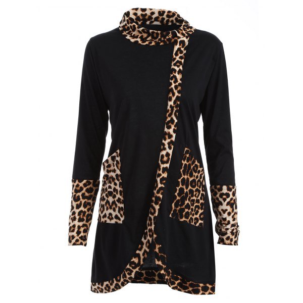 Longline High Neck Tee with Leopard