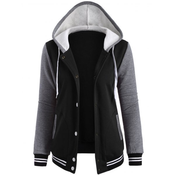 Contrast Sleeve Fleece Baseball Hoodie Jacket