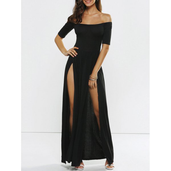 High Slit Off Shoulder Evening Dress