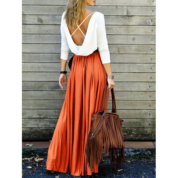 Spliced Back Plunging V Criss-Cross Maxi Dress
