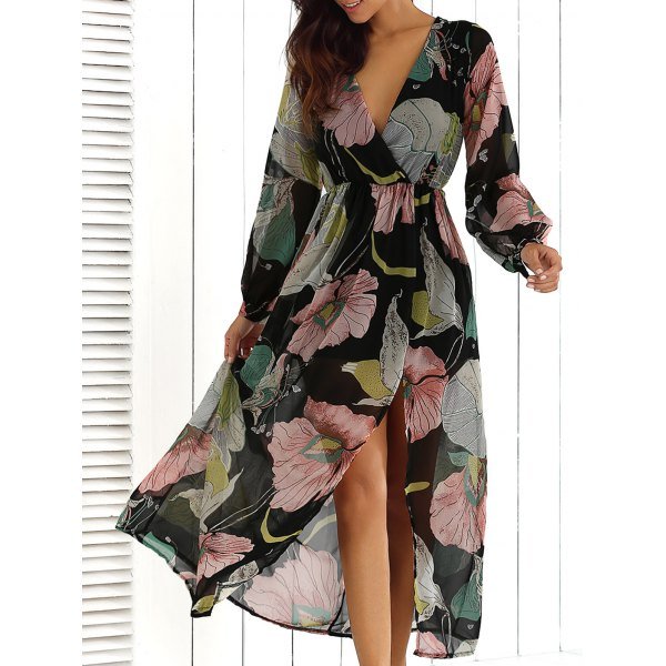 Wrap Print Maxi Dress
