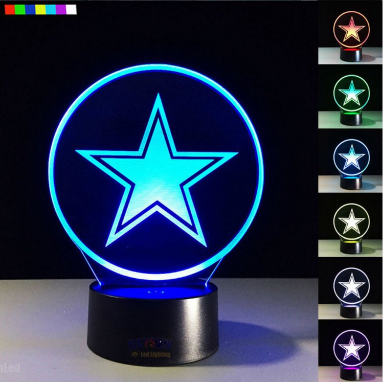 Dallas Cowboys Logo Night Lamp Creative 3D Illusion Bedside Lights 7 Colors