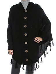 Poncho Button Down in Black w/Hood