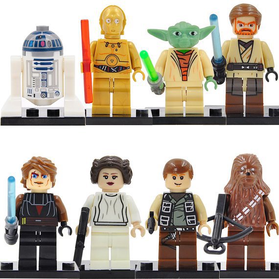 Star Wars custom 8 minifigures Yoda, R2D2, princess Leia, Obi-Wan, Anakin Lego compatible