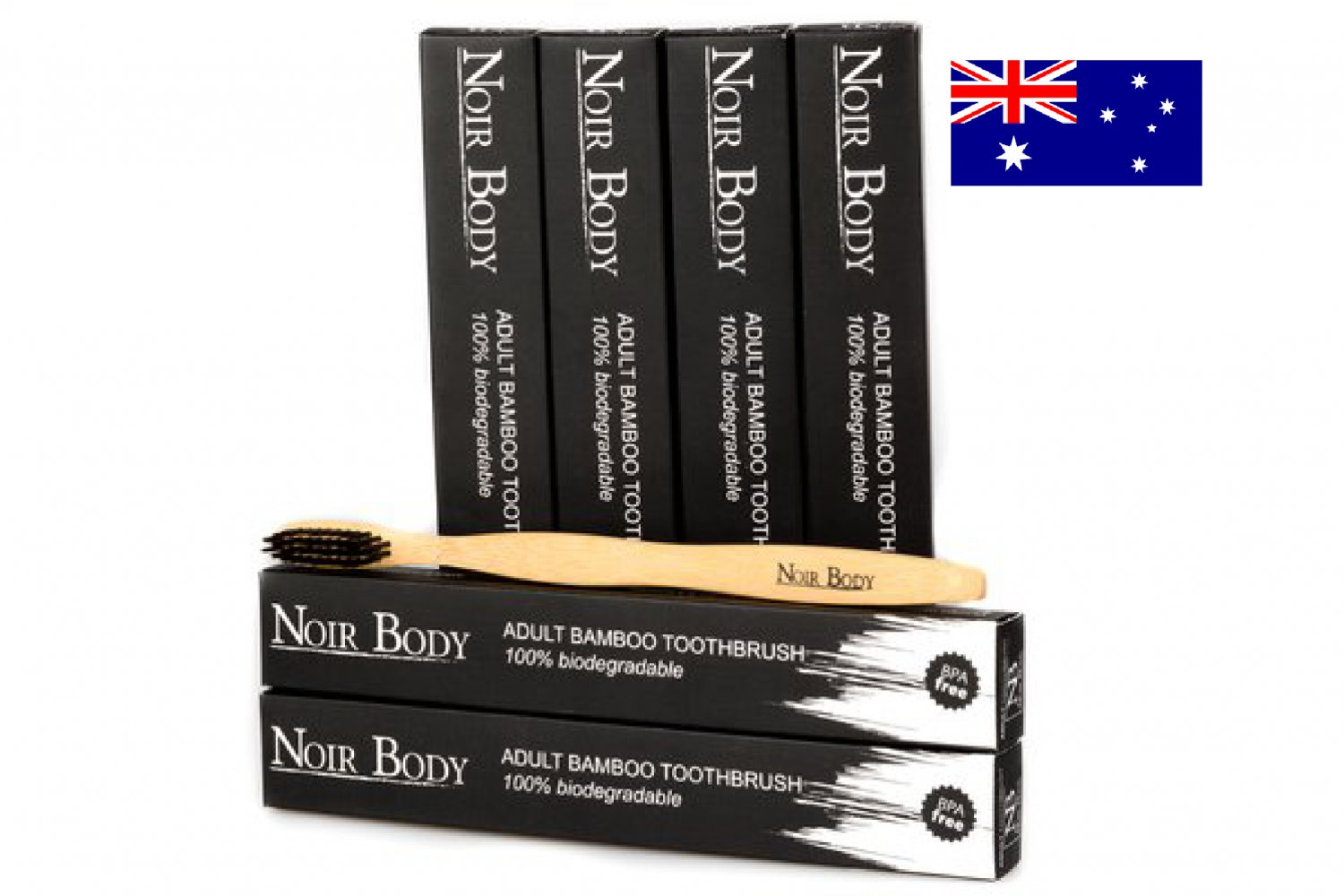 Noir Body Bamboo Toothbrush with Charcoal Infused Bristles (6 pack)