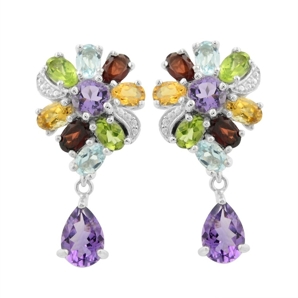 Green Gemstone,Purple Amethyst , Amethyst Earrings, Silver Earrings, 14.28 g.