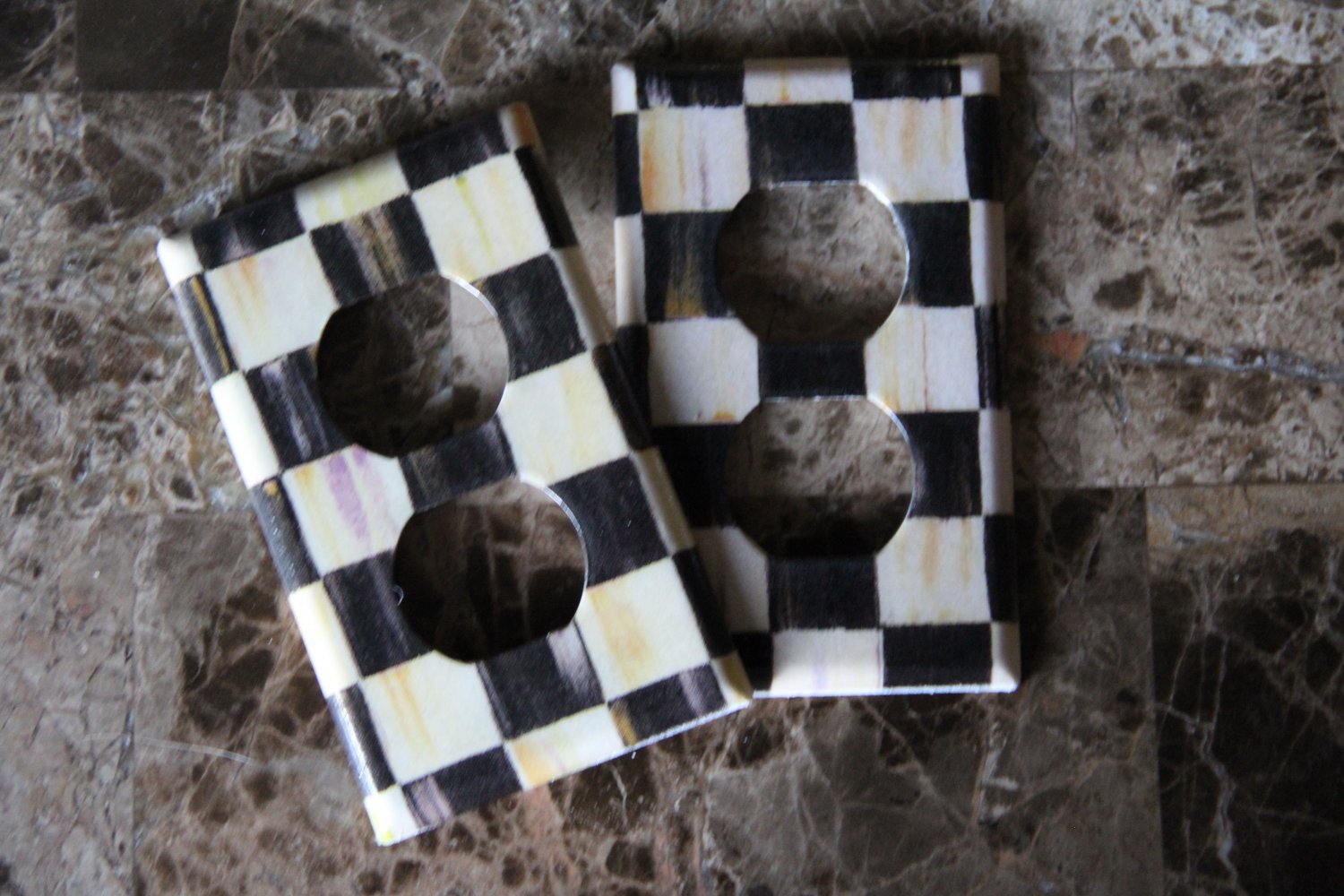 Double Outlet Switch Plate made w/Mackenzie Childs Courtly Check Tissue Paper