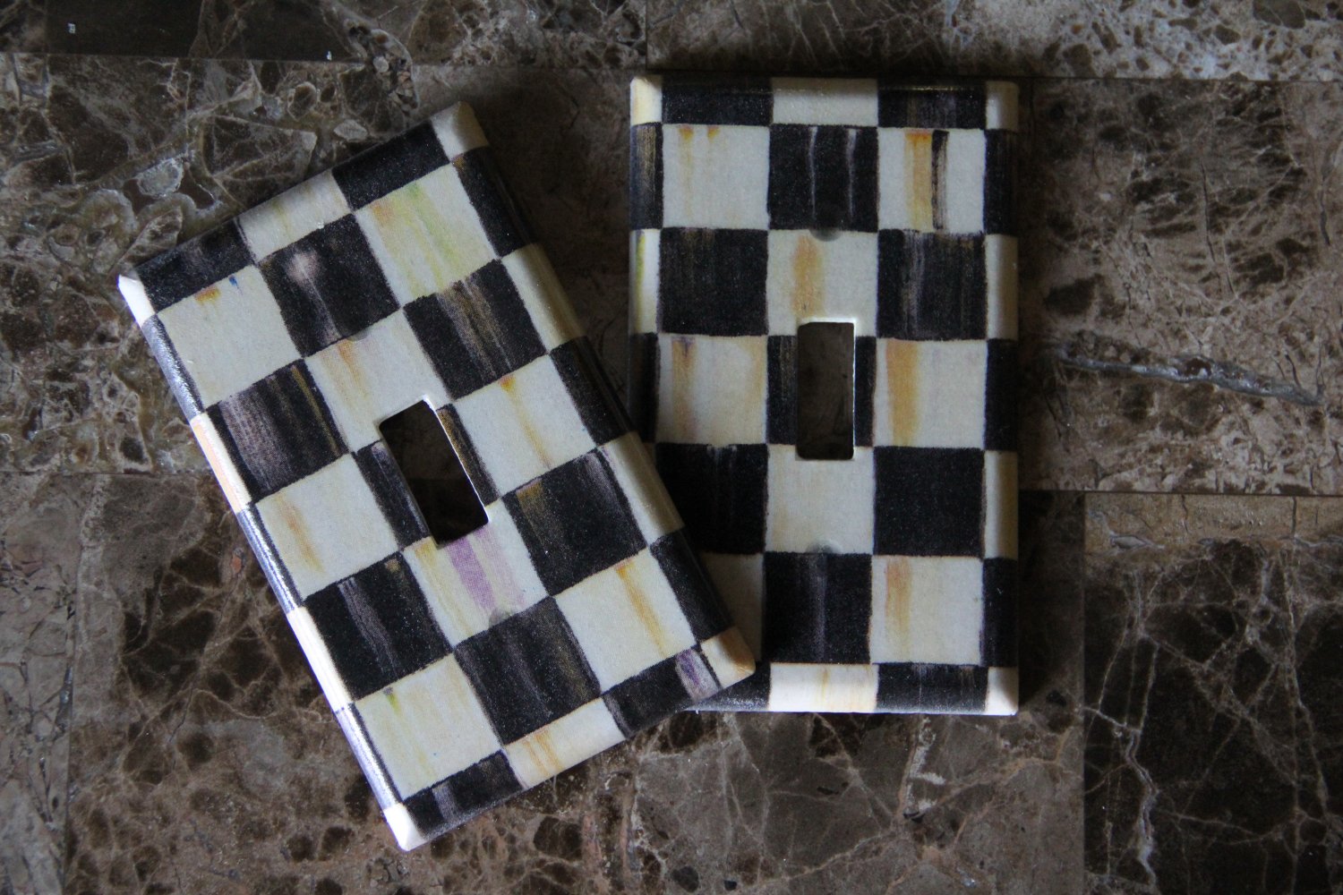 Single Toggle Switch Plate made with Mackenzie Childs Courtly Check Tissue Paper