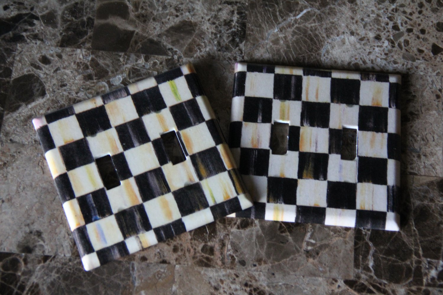 Double 2 Toggle Switch Plate made w/Mackenzie-Childs Courtly Check Tissue Paper