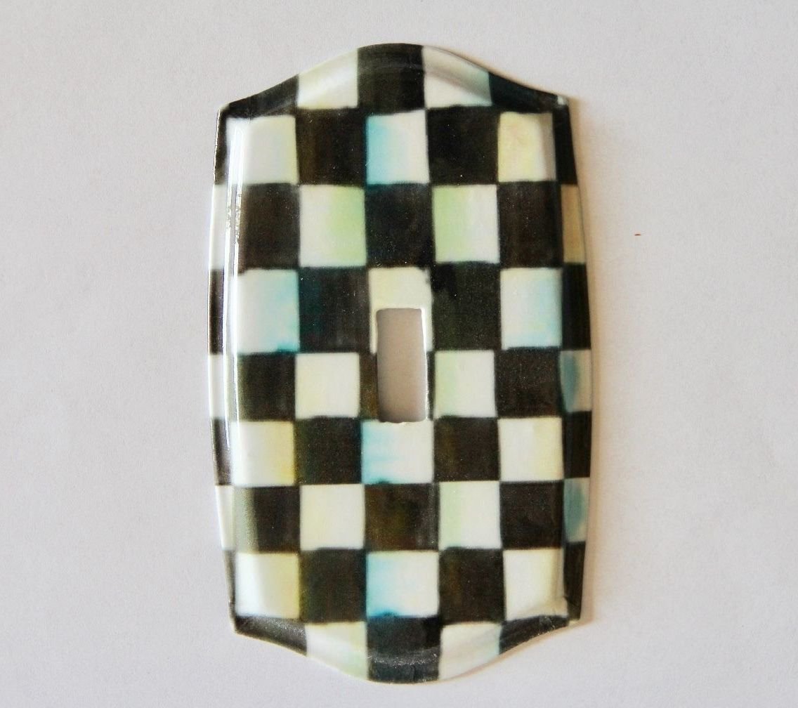 Single Toggle Light Switch Plate made w/Mackenzie Childs Courtly Check Paper
