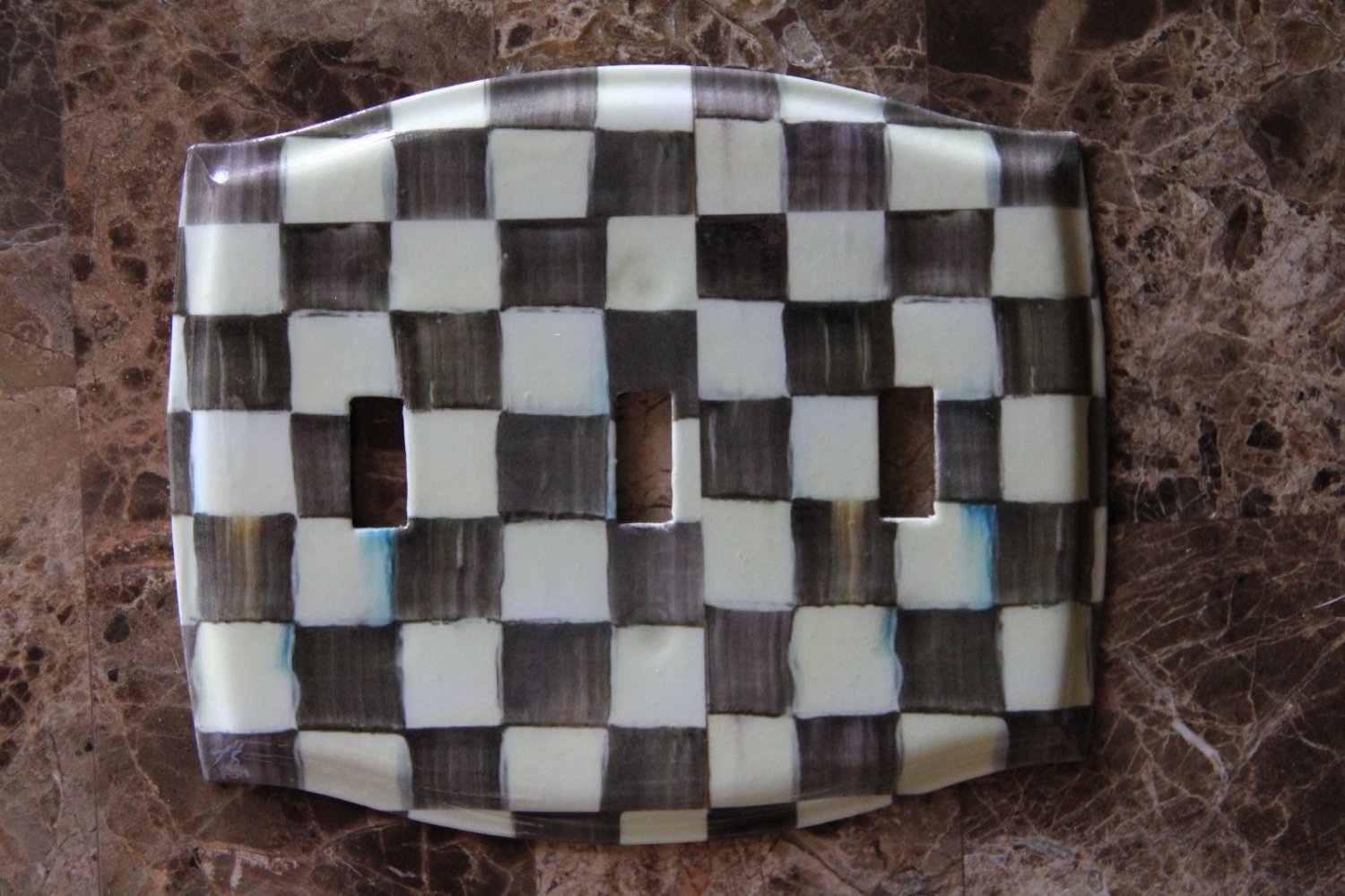 Triple Toggle Switch Plate made w/Mackenzie-Childs Courtly Check Paper