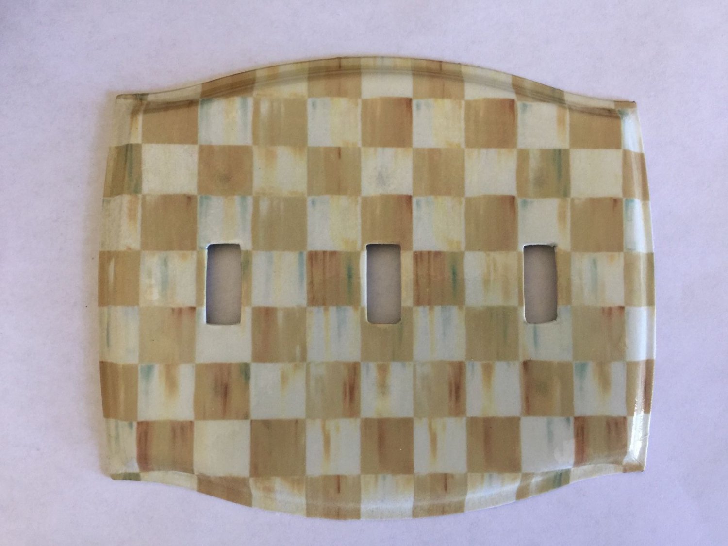 Triple Toggle Switch Plate made w/Mackenzie-Childs Parchment Check Paper